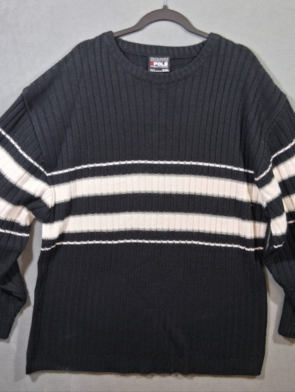 Southpole Sweater Men's XXL Black/White Stripes Oversized *Flaw*